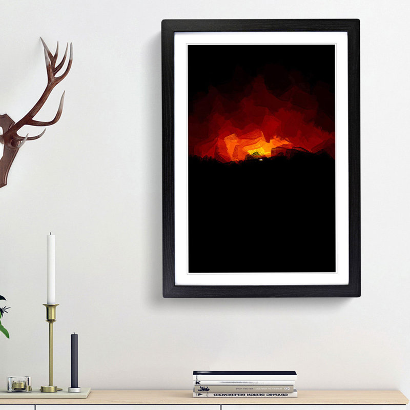 Striking Sunset in Abstract - Framed Print, 87cm H x 62cm W x 2cm D, Black Framed