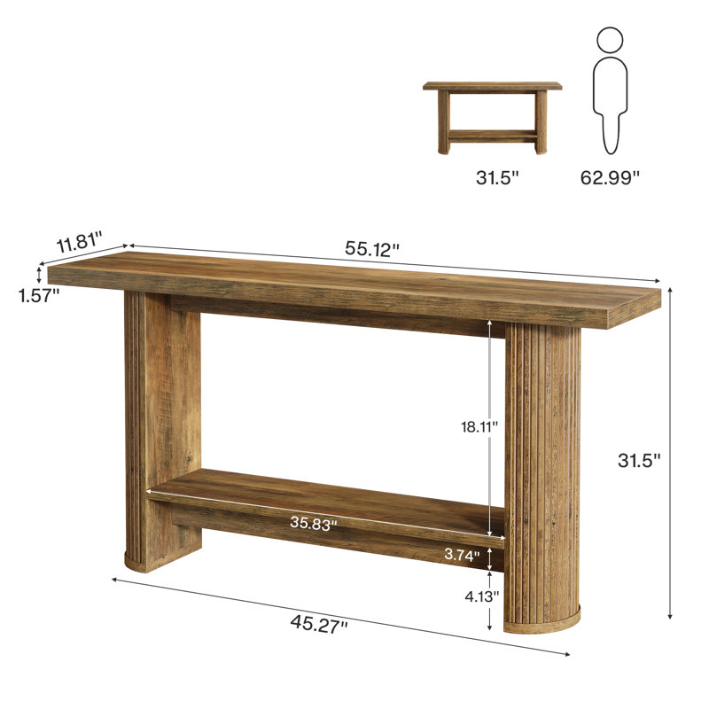 55-Inch Console Table With Storage, Rustic Brown 2-Tier Entryway Table For Living Room, Hallway, Entrance