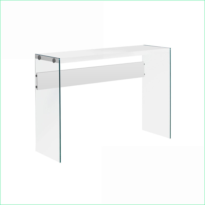 Table basse moderne blanc brillant avec verre trempé transparent - Conception étroite pour le hall d'entrée / salon, surface spacieuse