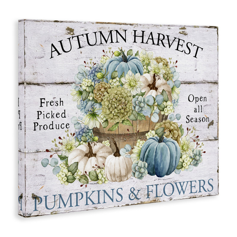 Art mural sur toile, "Pumpkins & Flowers Harvest" par Creatif Belle, H 36 po x l 48 po