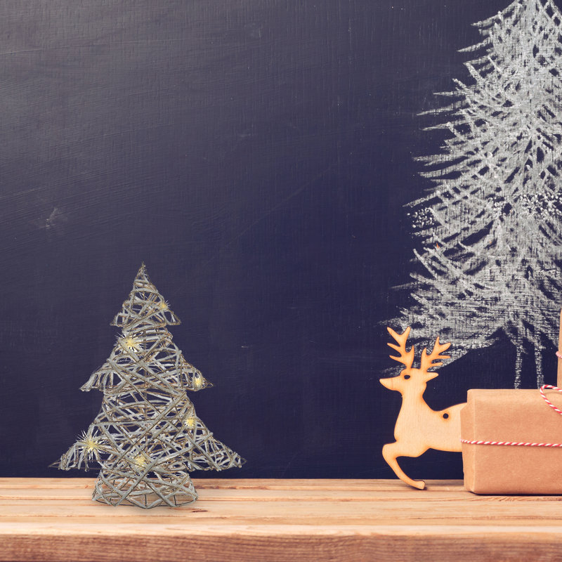 Petit arbre de Noël à DEL, H 15,75 po x l 3,94 po x P 13,78 po, Blanc / doré