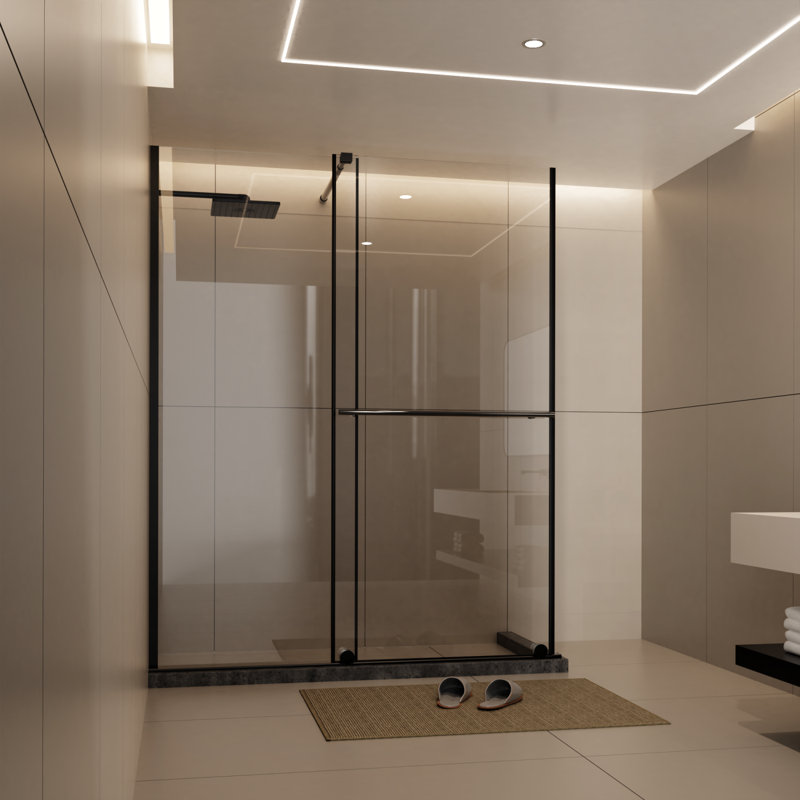 Glass Shower Door, Sliding Shower Screen with Stainless Steel, 1/4 Inch Tempered Panel, Dual Usage, Matte Black