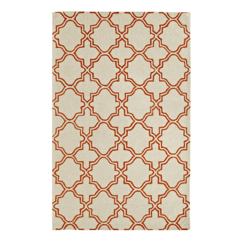 Tapis ivoire / orange Frederica, Rectangle 9 pi 6 po x 13 pi 6 po