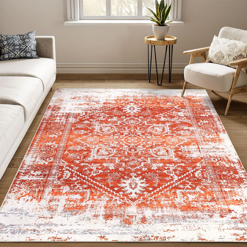 Vintage Washable Non Slip Area Rug for Living Room Rug Entrance Rugs Floral Distressed Carpet Soft Bedroom Low Pile Stain Resistant Carpet Dining Room Kitchen No Shedding Rug Indoor Floor Mats Laundry Farmhouse Decor Rugs