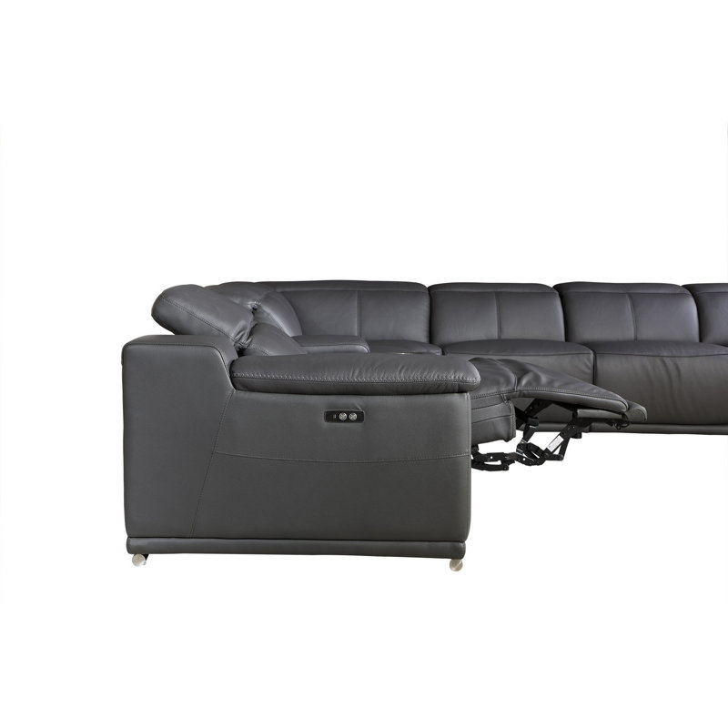 Guaymas 151" Wide Top Grain Italian Leather Symmetrical Reclining Corner Sectional, Gray Genuine Leather
