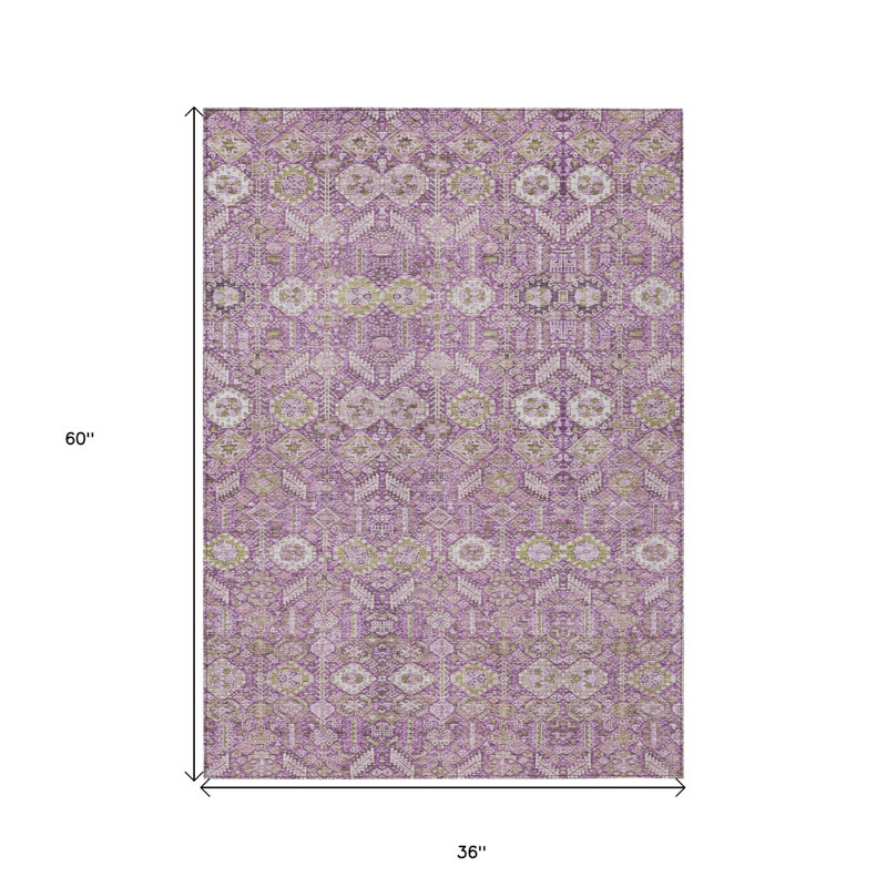 Tapis lavable antidérapant à motif floral lavande et ivoire 3 pi x 5 pi