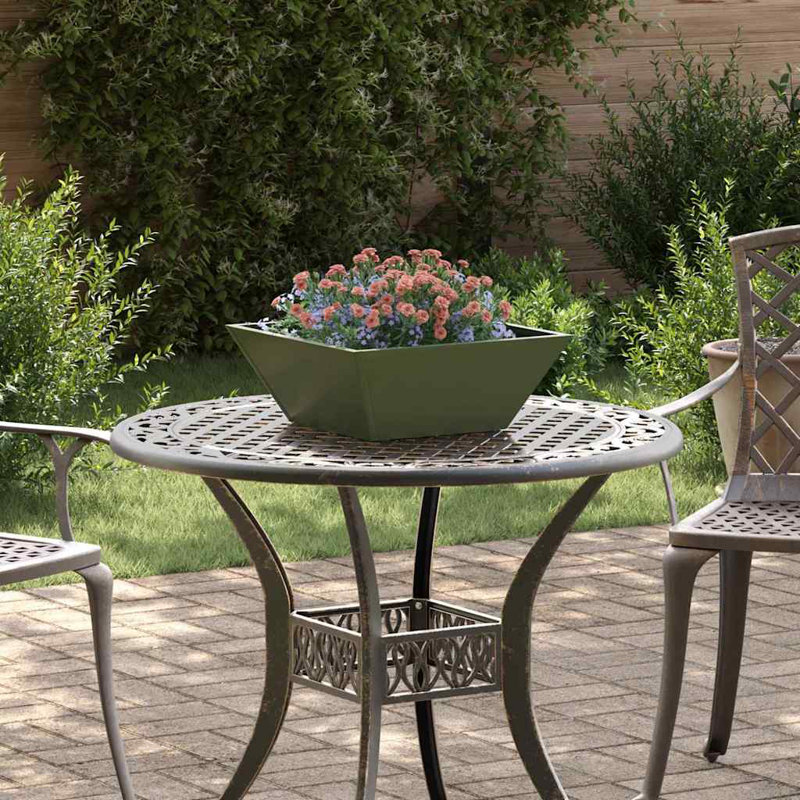 Garden Planter Decor Metal Trapezoidal Outdoor Modern Terrace Holder, Olive Green, 15cmH x 40cmW x 40cmD
