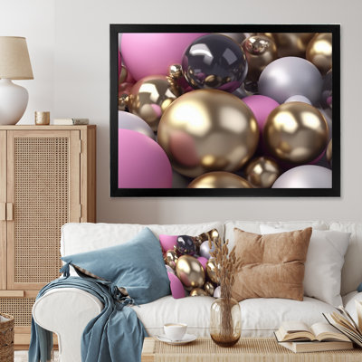 Reproduction d'art sur toile dorée, argentée et rose glamour