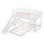 Lit simple superposé au-dessus d'un lit simple avec glissière et échelle, blanc-1210502513