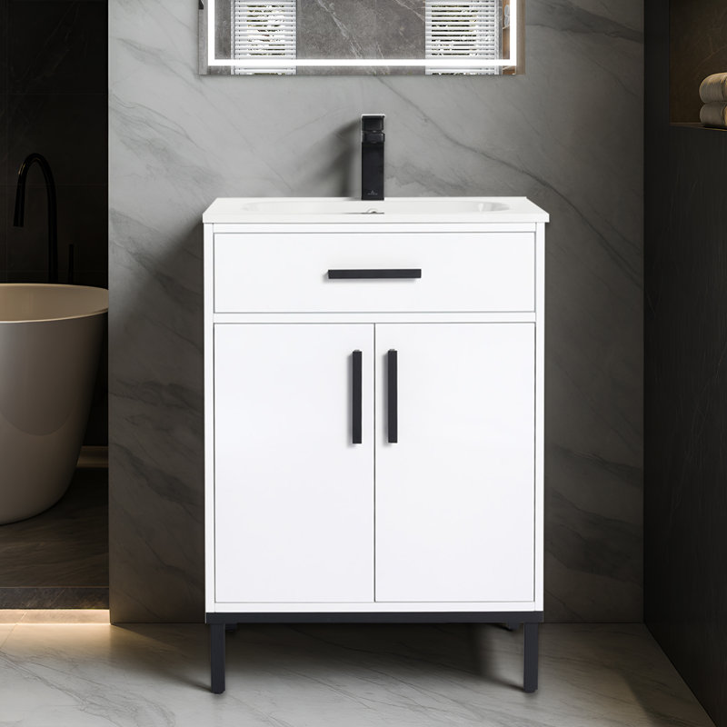 24 Inch Freestanding Bathroom Vanity with Sink – Solid Wood Cabinet, Soft-Close Doors & Adjustable Storage for Small Bathrooms