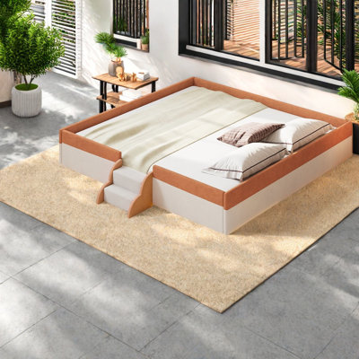 Très grands lits modernes, cadre de plancher en panneau de fibres à densité moyenne avec DEL pour la maison