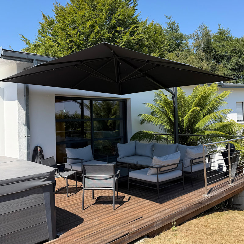 Parasol carré en porte-à-faux de 156 po sans base Shameen, gris, Gris