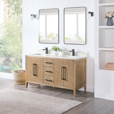 Griselde 60"  Free Standing Double Bathroom Vanity with Quartz Top with Mirror
