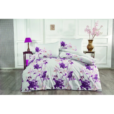 Ensemble de housse de couette 100% coton mauve / blanc 4 pièces Vard