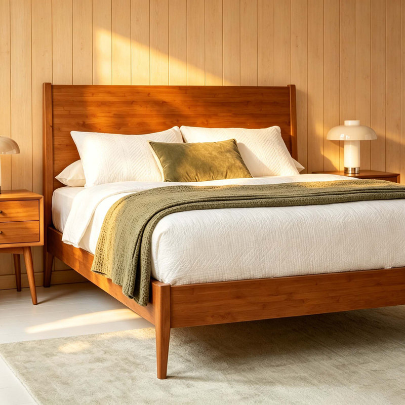 Lit plateforme en bois de bambou massif, Queen, Walnut