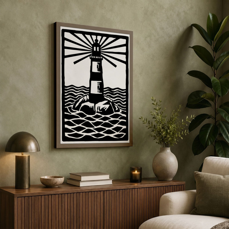 Lighthouse Beacon Graphic - Wrapped Canvas, 36x24 - 91.4 x 61.0 cm, Ochre Border