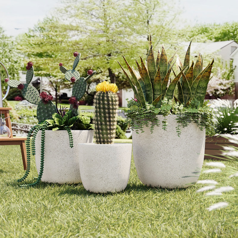 Ensemble de pots de fleurs d'intérieur et d'extérieur légers texturés MGO, Blanc