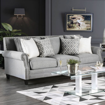 93" W Transitional Sofa, Gray