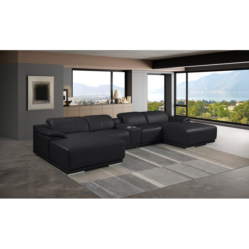 Canapé modulaire 5 pièces DivanItalia, Cuir véritable noir