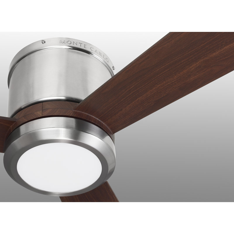 Rodrick 3 Blade Ceiling Fan with LED Light Kit, Brushed Steel with Teak ABS Blades, 52 inches