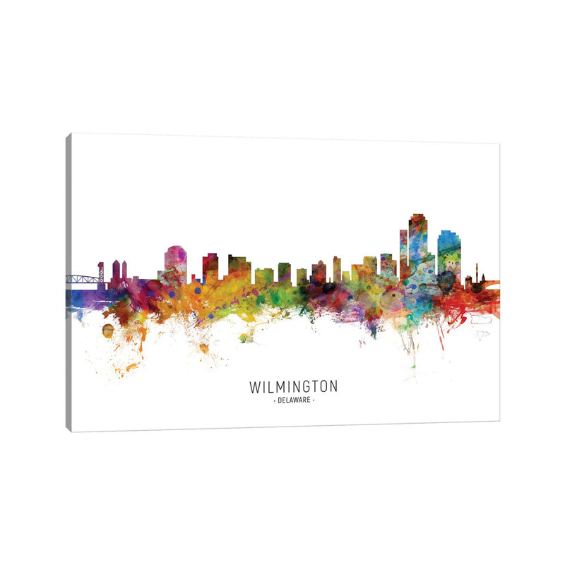 «Wilmington Delaware Skyline» par Michael Tompsett, impression sur toile tendue, H 12 po x l 18 po x 1,5 po