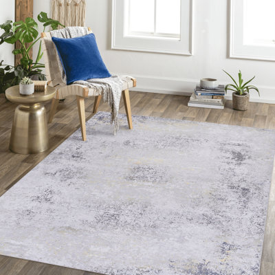 5X8 Foldable Area Rug, Low-Pile, Non-Slip, For Living Room - Gray Non-Slip Backing, Washable, Kitchen Decoration Gray/White