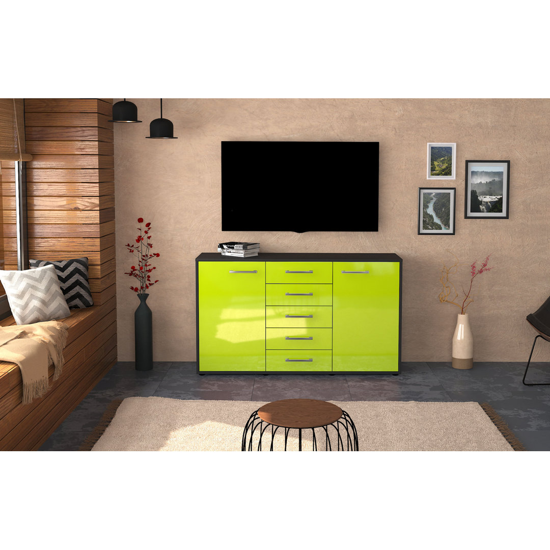 Sideboard Dorelly, Korpus Anthrazit, Front Lila (136x79x35 cm), inkl. Metallgriffe