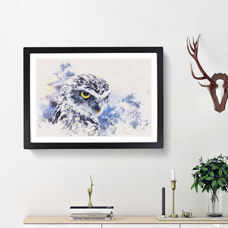 Owl in Nepal - Framed Print, 33cm H x 45cm W x 2cm D, Black Framed