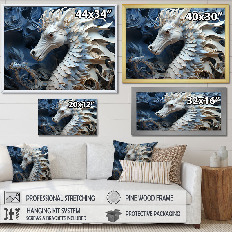 «Underhor Seahorse Elegance» sur impression sur toile, Cadre simple blanc, H 30 po x l 40 po x P 1,5 po