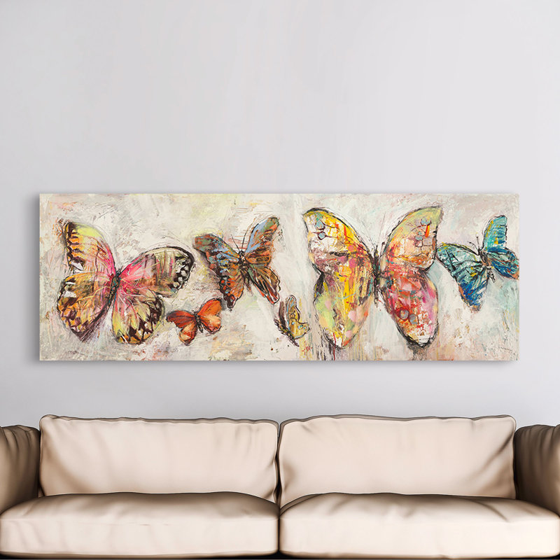 Flying Butterflies by Luigi Florio - No Frame Print on Canvas, 35cm H x 100cm W x 4cm D