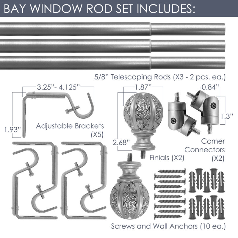 Sapienza Adjustable Bay Window Single Curtain Rod
