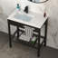 Lavabo console de salle de bain en céramique 32 pouces x 18,5 pouces avec trop-plein et pieds noirs élégants, peu encombrant et durable