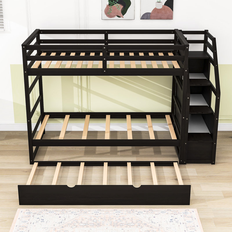 Deyaan Kids Twin Over Twin Bunk Bed with Trundle, Espresso