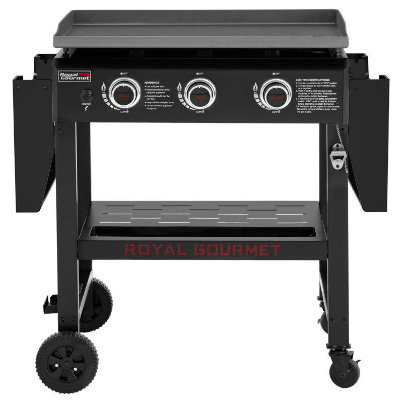 Plaque chauffante au propane à 3 brûleurs de 28 pouces avec tablettes latérales pliantes Royal Gourmet, noir, Noir