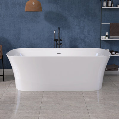 67 Inch Acrylic Freestanding Bathtub Modern Soaking Tub Overflow and Drain