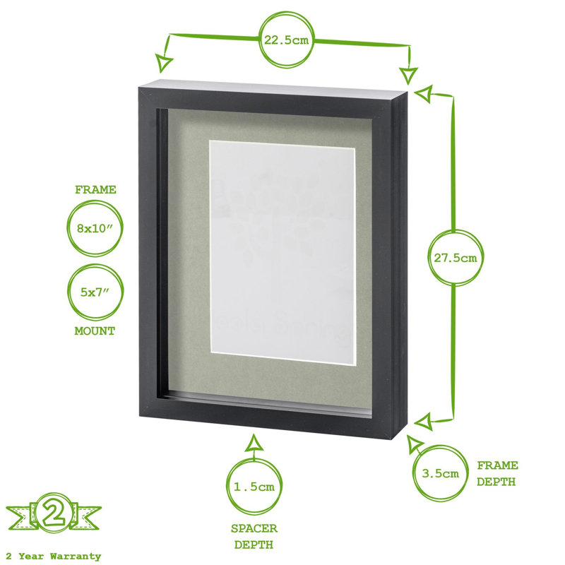 Nicola Spring - 8" x 10" White 3D Box Photo Frames - 5" x 7" Mount - Grey