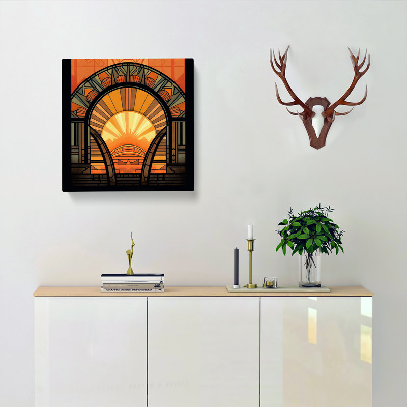 Sunrise Art Deco No.4 - Wrapped Canvas, 35cm H x 35cm W x 3cm D