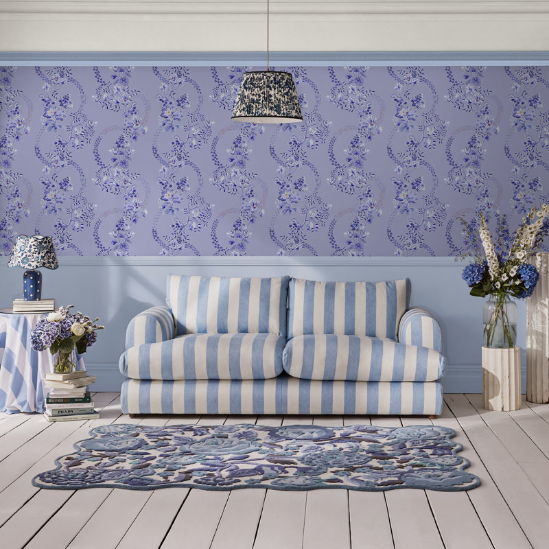 Cath Kidston Road Floral Dusky Wallpaper, Blue