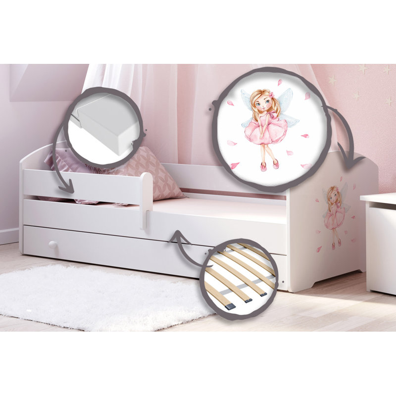 LUK children's bed with drawer and rail 160x80 Girl with wings, Cot Bed/Toddler (70 x 140cm)