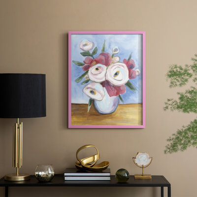 Tea Rose Posey I, reproduction encadrée - bois massif