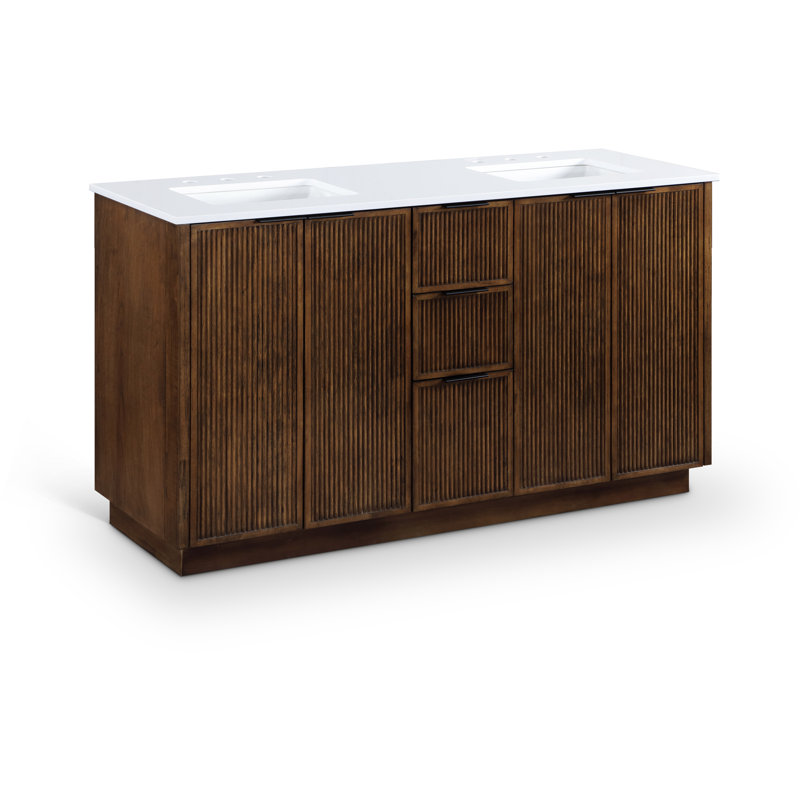 Meuble-lavabo en bois massif et brun 60 po Willard, Brun, 60"