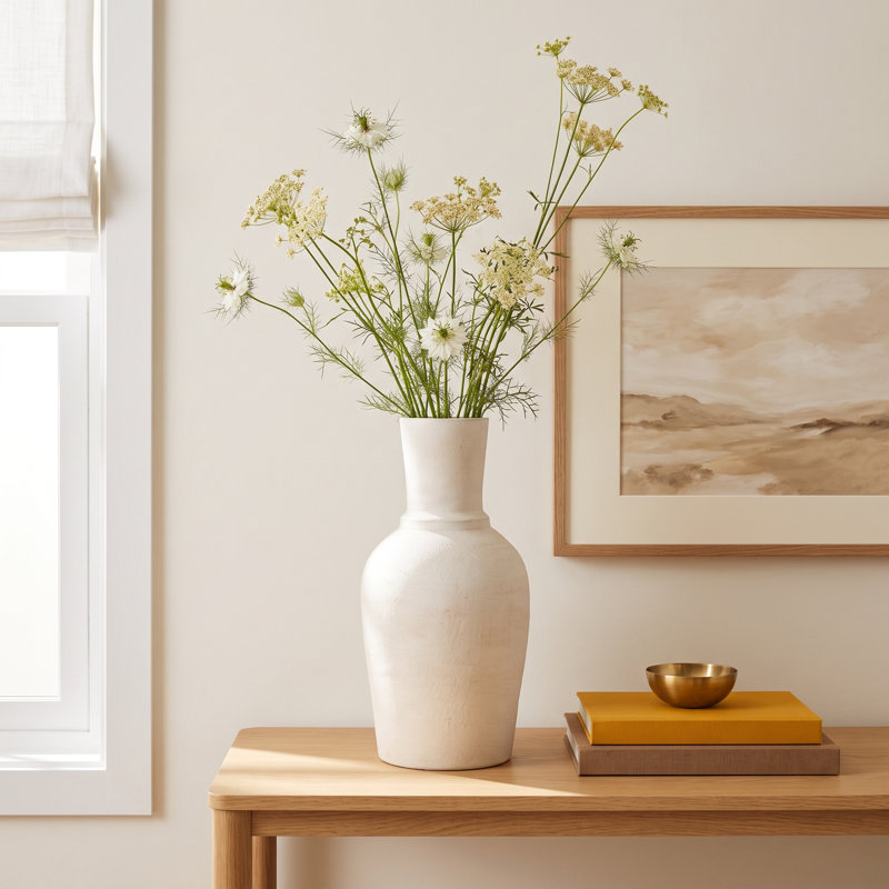 Modern Glam Pottery Terracotta Vase with Contemporary Curved Silhouette and Textured Detail for Decorative Display in Stylish Interiors