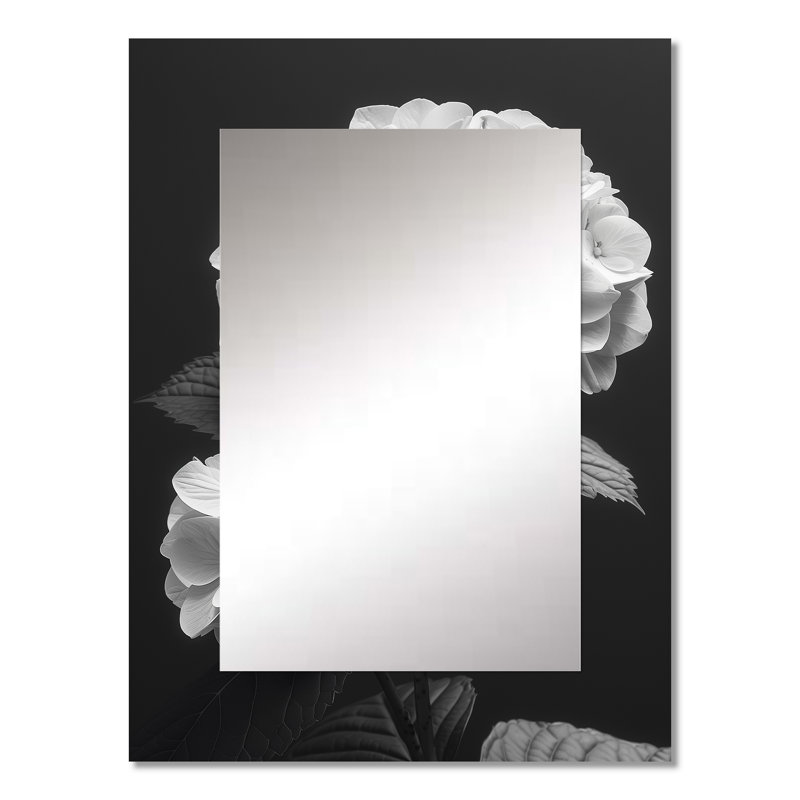 Monochromes noir et blanc hydrangea Botanical Bea - hydrangea, miroir mural unique, 32 po x 24 po