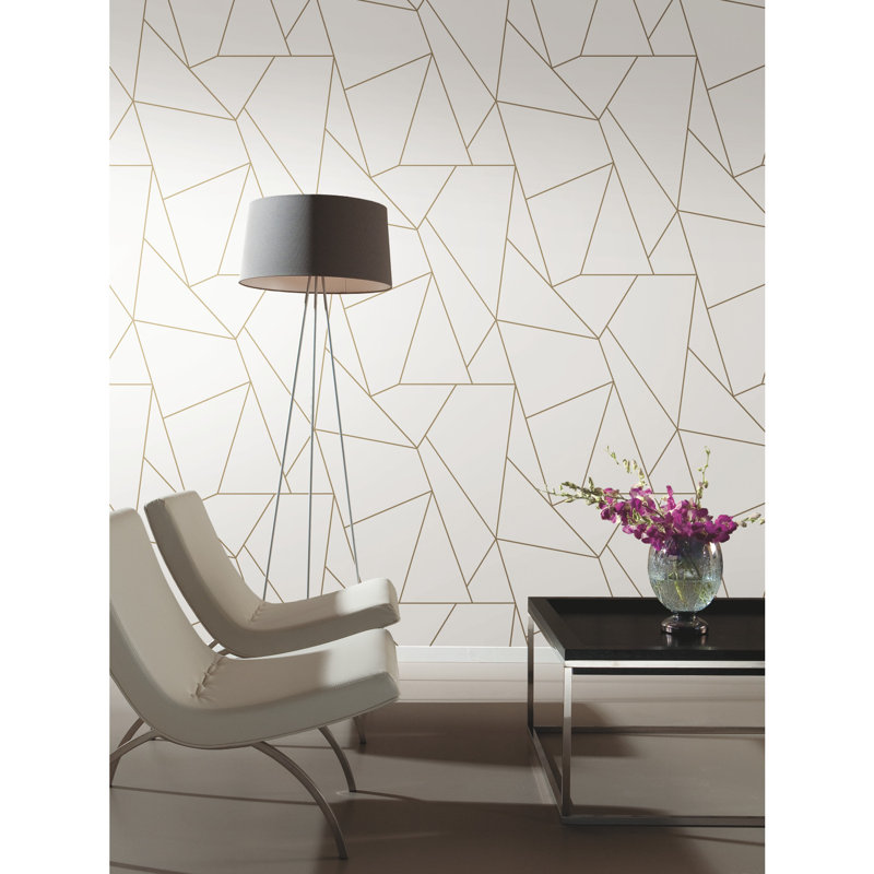 Nazca Geometric Metallic Wallpaper Roll, White/Gold