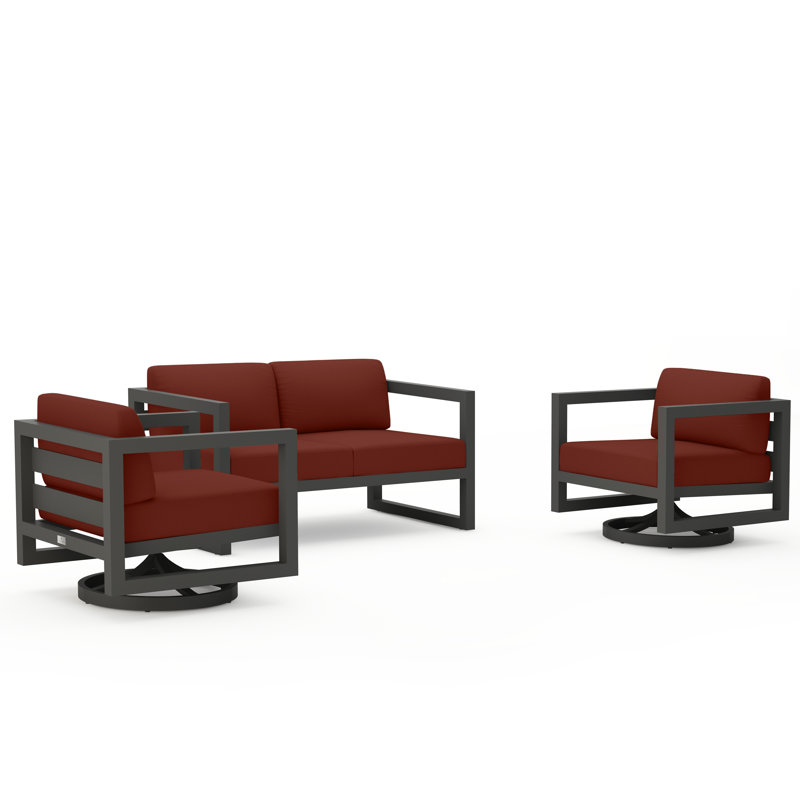 Avion 3 Piece Loveseat Set With Swivel, Spectrum Indigo Sunbrella®, Slate
