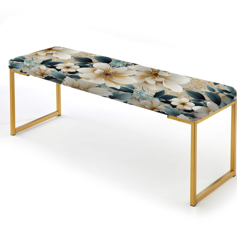 Banc rembourré or, Sable beige et hortensia bleu tranquillité II