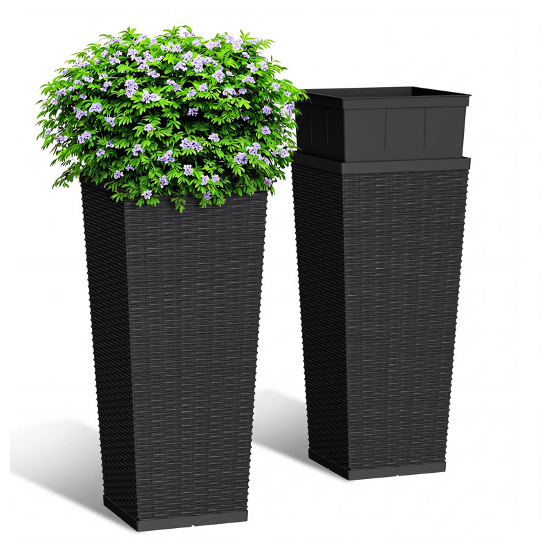 2-Piece Tapered Planter Box Set, 23.7" H x 10.9" W, Black
