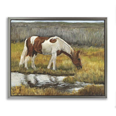 Horse Drinking Water by Stream Canvas Wall Art, design by Kathy Winkler