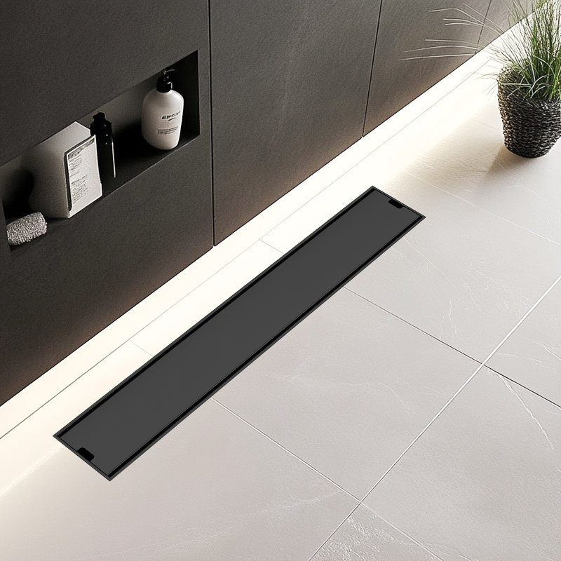 Drain de douche linéaire 24 po avec grille à carreaux, Noir mat