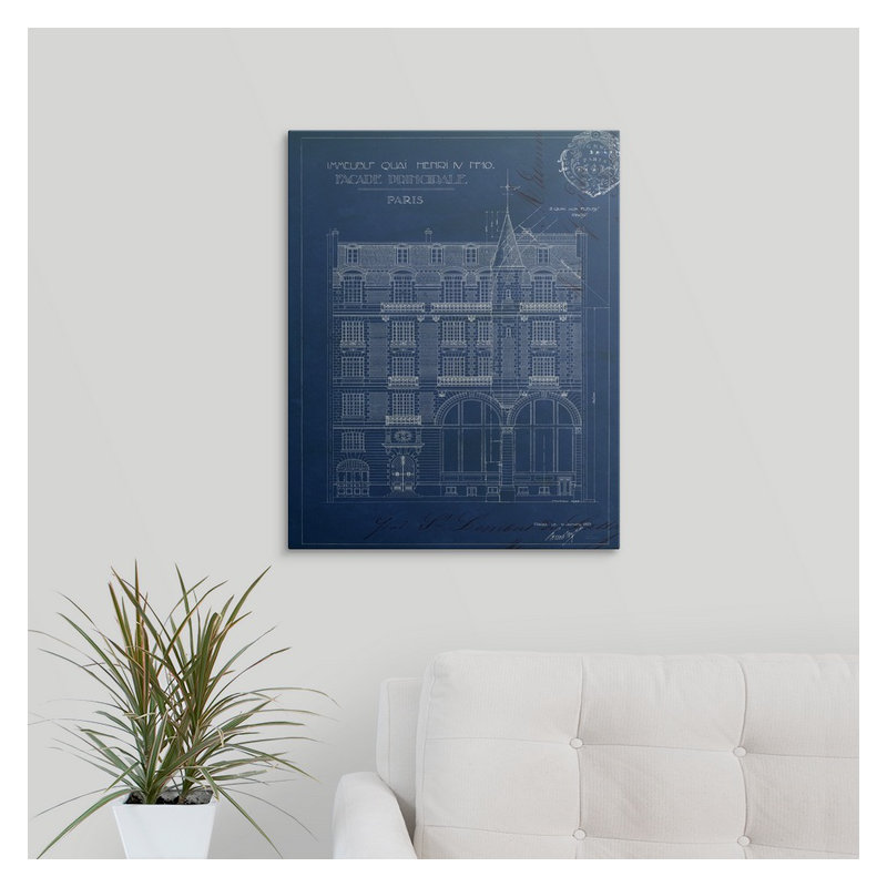 « i », impression Quai Henri Blueprint, H 48 po x l 38 po x P 1,5 po, Toile